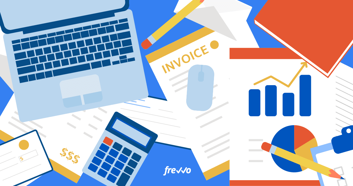 Frevvo-Improve-Finance-hero Invoices and papers scattered across a desk